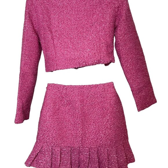 La Biz Pink Tweed Blazer and Skirt Set Medium Heart Button Mini Suit - Picture 9 of 9